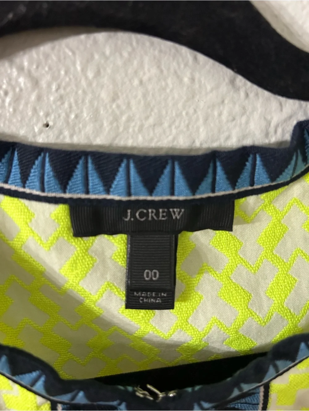 J. Crew Neon Yellow Shift Dress with Navy & Light Blue Trim